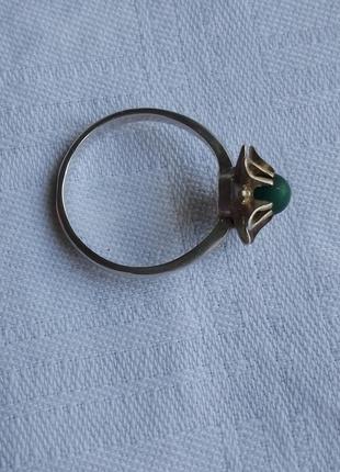 Каблучка перстень з малахітом вінтаж ссср срібло 8755 фото