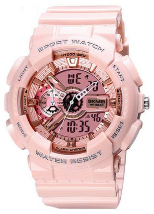Спортивные мужские часы skmei 1688 pink-cuprum водостойкие наручные кварцевые