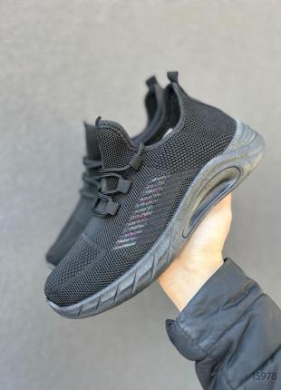 Черные текстильные легкие кроссовки на толстой подошве текстиль1 фото