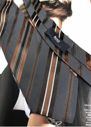 Шелковый полосатый галстук hugo boss в полоску классический шелк4 фото