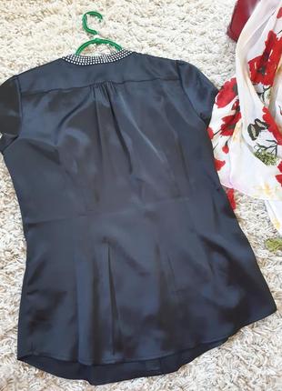 Шикарная черная атласная блуза со стразами, германия/ patrizia dini  , p. p. ć9 фото