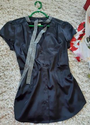 Шикарная черная атласная блуза со стразами, германия/ patrizia dini  , p. p. ć3 фото