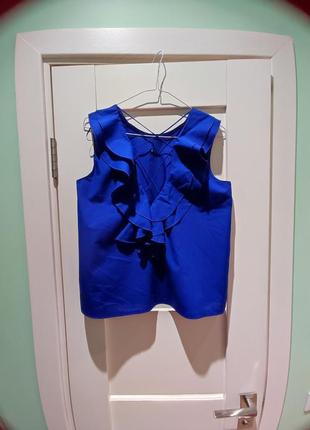 Блуза из натурального хлопка насыщенного синего цвета с оригинальным дизайном спинки2 фото