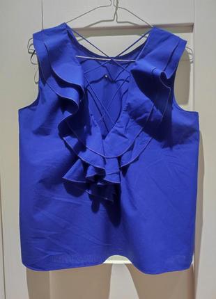 Блуза из натурального хлопка насыщенного синего цвета с оригинальным дизайном спинки4 фото