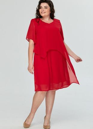 Женское шифоновое красное платье больших размеров3 фото