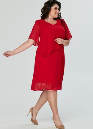Женское шифоновое красное платье больших размеров2 фото