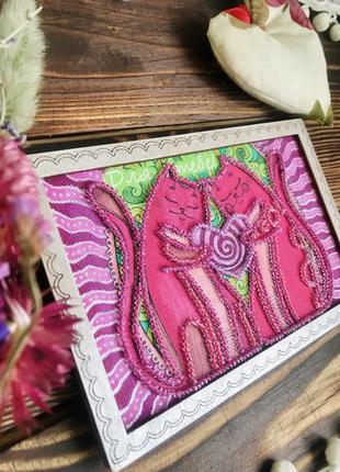 Картина вітальна панно рожеві котики «для тебе», з розкладною підставкою, хендмейд, ручна робота2 фото
