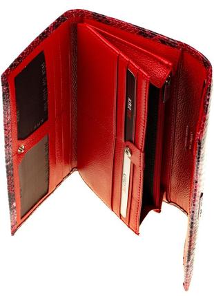 Большой женский кошелек karya 1146-532 кожаный красный "под рептилию"6 фото