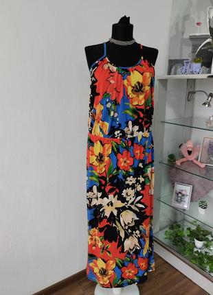 Стильна сукня /сарафан міді, квітковий принт з напуском, батальна