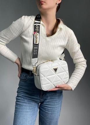 Женская стильная сумка puff shoulder bag white/gold