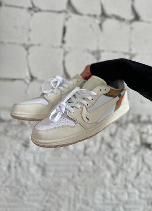 Кросівки nike jordan 1 low og custom light khaki white1 фото