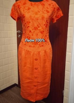 Вышитое льняное платье mango.