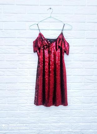 Червона міні сукня з паєтками zara.8 фото