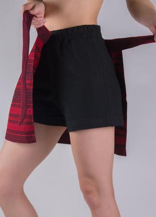 Этническая юбка-шорты на талии с орнаментами мини юбка красно-черная украинская3 фото