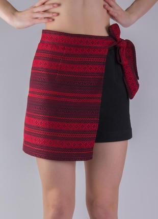 Этническая юбка-шорты на талии с орнаментами мини юбка красно-черная украинская2 фото