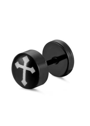 Модные серьги-штанги spikes крест с крестиком на одно ухо в стиле панк из стали