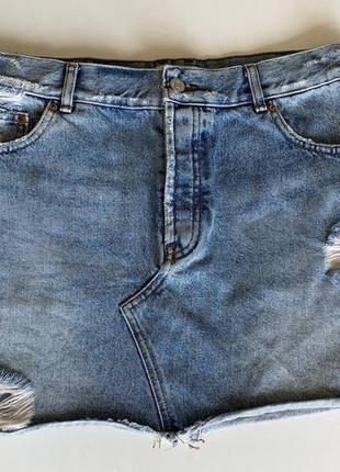 Новая трендовая джинсовая мини юбка pull and bear l denim с потертостями pull&bear миниюбка