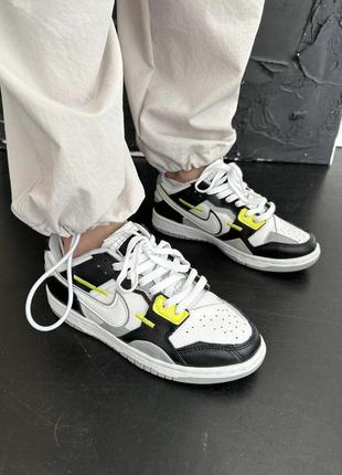 Круті кросівки nike sb dunk low scrap wolf grey light lemon premium чорно-білі з лимонним