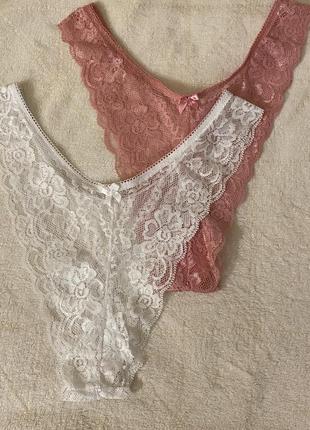 Трусики 2шт. кружево, высокая посадка