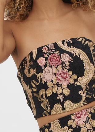 Топ plt кроп топ бандо корсетный черный золотой узор вышивка барокко цветы розы