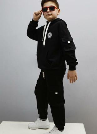 Спортивний костюм карго на хлопчика  140-152 рр чорний