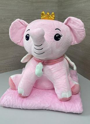 Плед - мягкая игрушка 3 в 1 (слоник  розовый в короне)