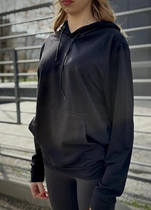Женский худи демисезонный базовый / спортивная кофта толстовка черная с капюшоном однотонная весна осень