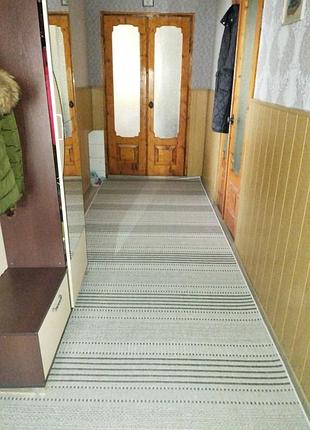 Доріжка безворсова полоска 0305 молочна на відріз прогумована
