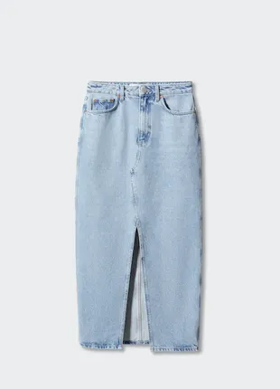 Трендовая джинсовая юбка-макси с разрезом посередине mango3 фото
