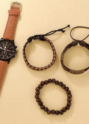 Подарунковий набір для чоловіків: наручний годинник з 3 стильними браслетами - діам. 4 см, довж. 24 см, шир рем 2 см, без коробки.3 фото