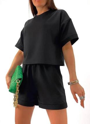Женский летний костюм футболка с шортами черный m/l (44-48)5 фото