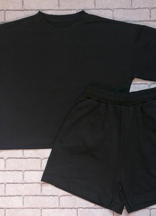 Женский летний костюм футболка с шортами черный m/l (44-48)4 фото