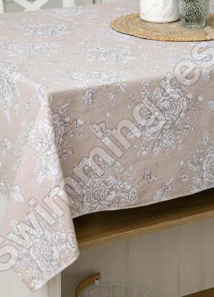 Скатертина на стіл лляна бавовняна 110*150 см на обідній стіл "шантильї"1 фото