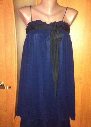 Красивое синее шифоновое платье