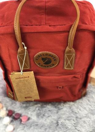 Рюкзак fjällräven kanken classic бордовый с коричневыми ручками4 фото