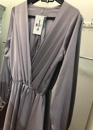Красиве лілове плаття міді з рукавом ошатне вечірнє3 фото