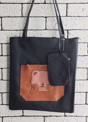 Сумочка - чёрная с картинкой, с-74