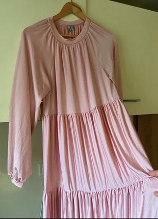 Платье макси, платье ярусное розовое, стильное платье макси2 фото