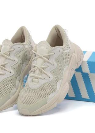 Замшеві, текстильні кросівки adidas ozweego reflective beige