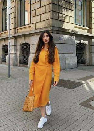 Zara шикарное мандариновое платье рубашка на запах