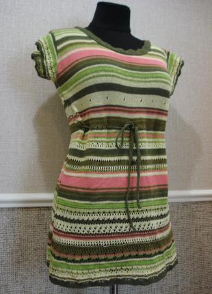 Вязаное молодежное платье в полоску туника бренд exhibit