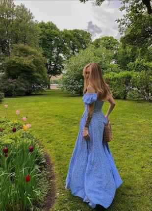 Невероятное шелковое платье голубого цвета, женское платье с разрезом5 фото