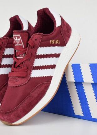 Adidas iniki бордові кросівки