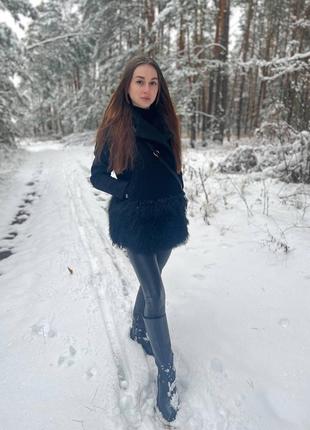 Зимове пальто натуральна вовна та хутро лами7 фото