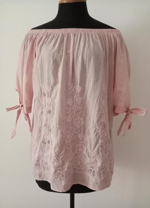 Блузка розовая прошва батист вышивка.3 фото