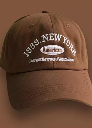 Стильная бейсболка унисекс ретро стиль кепка new york 1989 american коричневая  черная2 фото