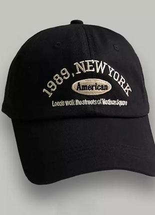 Стильна бейсболка унісекс ретро стиль  кепка new york 1989 american коричнева  чорна2 фото