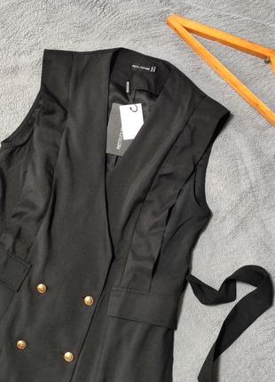 Красивая чёрная удлиненная добротная классическая жилетка накидка жилет пиджак без рукавов prettylittlething3 фото