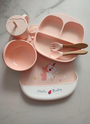 Силиконовая посуда, силиконовая посуда, нагрудник, секционная на присоске, приборы детские, поилочка- непроливайка, слюнявчик силиконовый