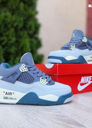 Женские кожаные кроссовки nike air jordan 4 высокие серые с зеленым кроссовки найк аэр...